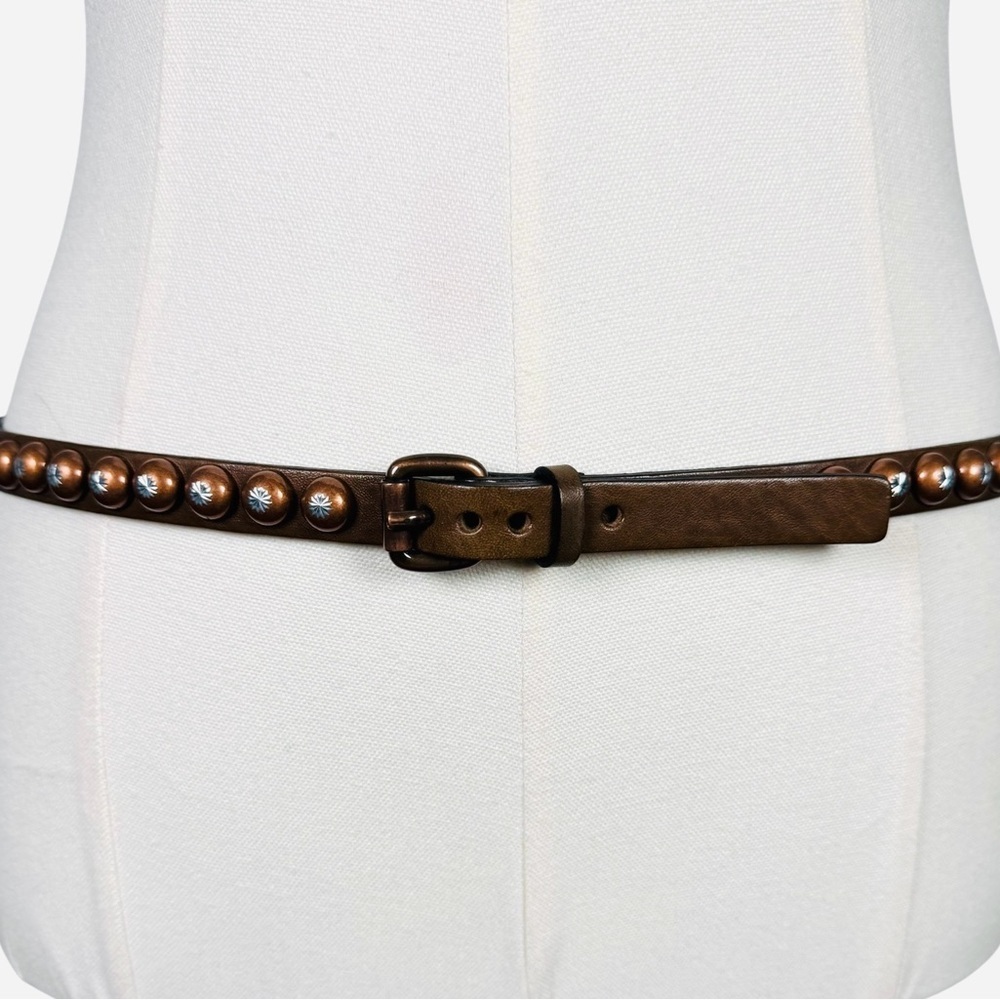 Ronald Pineau Paris Leather Studded Belt Brown Brass Made in France Size M